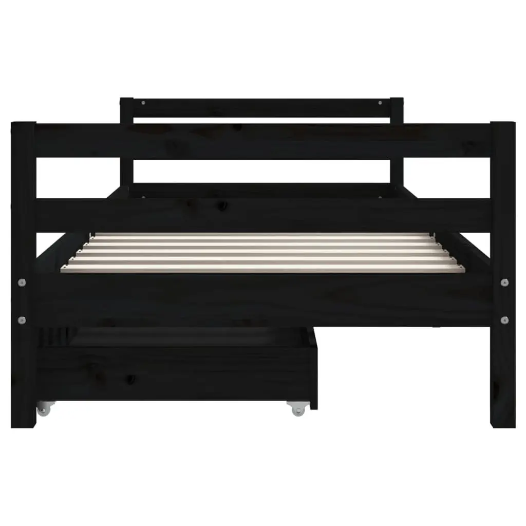 Kids Bed Frame with Storage Drawers Solid Pine Wood 90x190 cm Black