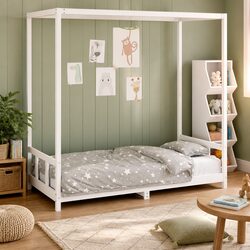 Kids Bed Frame White 90x190 cm Solid Wood Pine Canopy Toddler Single Bed
