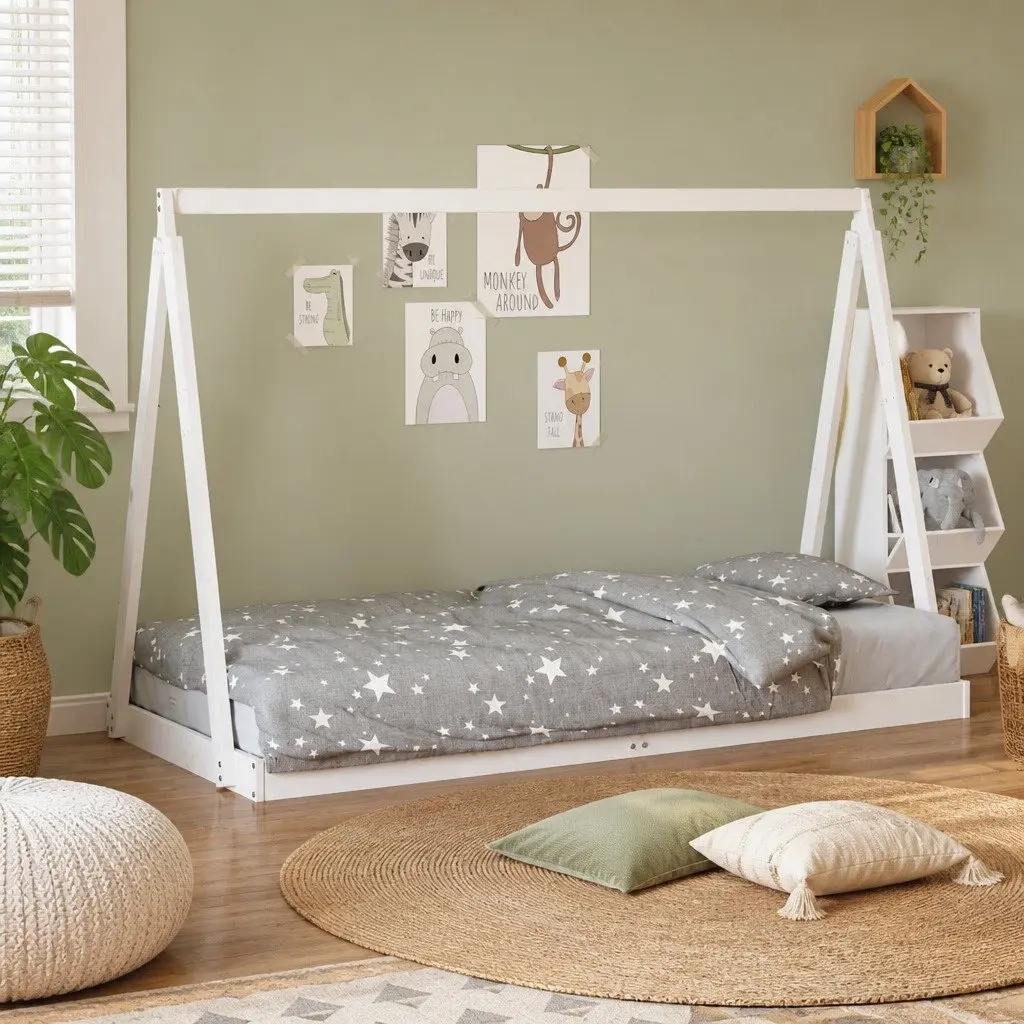 Kids Bed Frame Solid Pine Wood Tipi Style 90x190 cm White