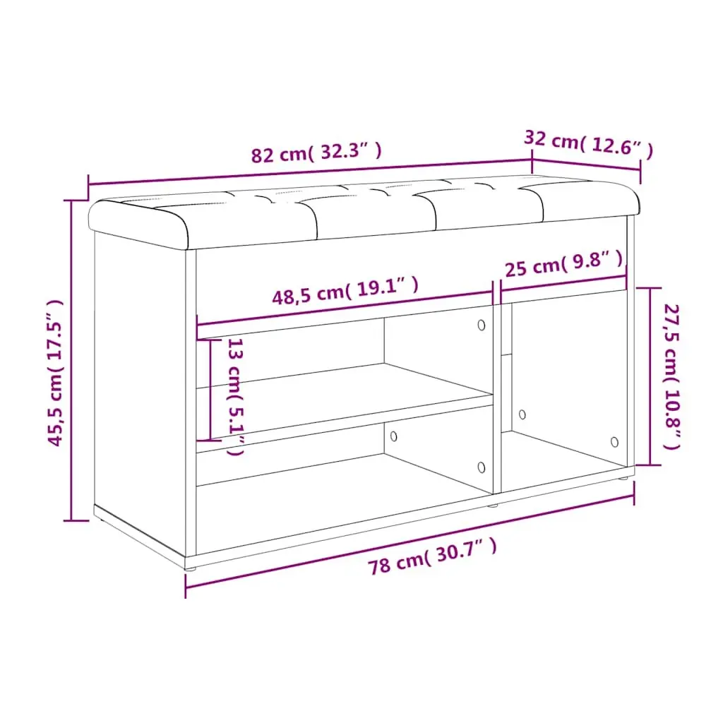 Shoe Bench Storage Padded Seat Organiser Brown