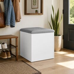 Storage Bench White 42x42x45 cm Padded Seat Hallway Entryway Shoe Organizer