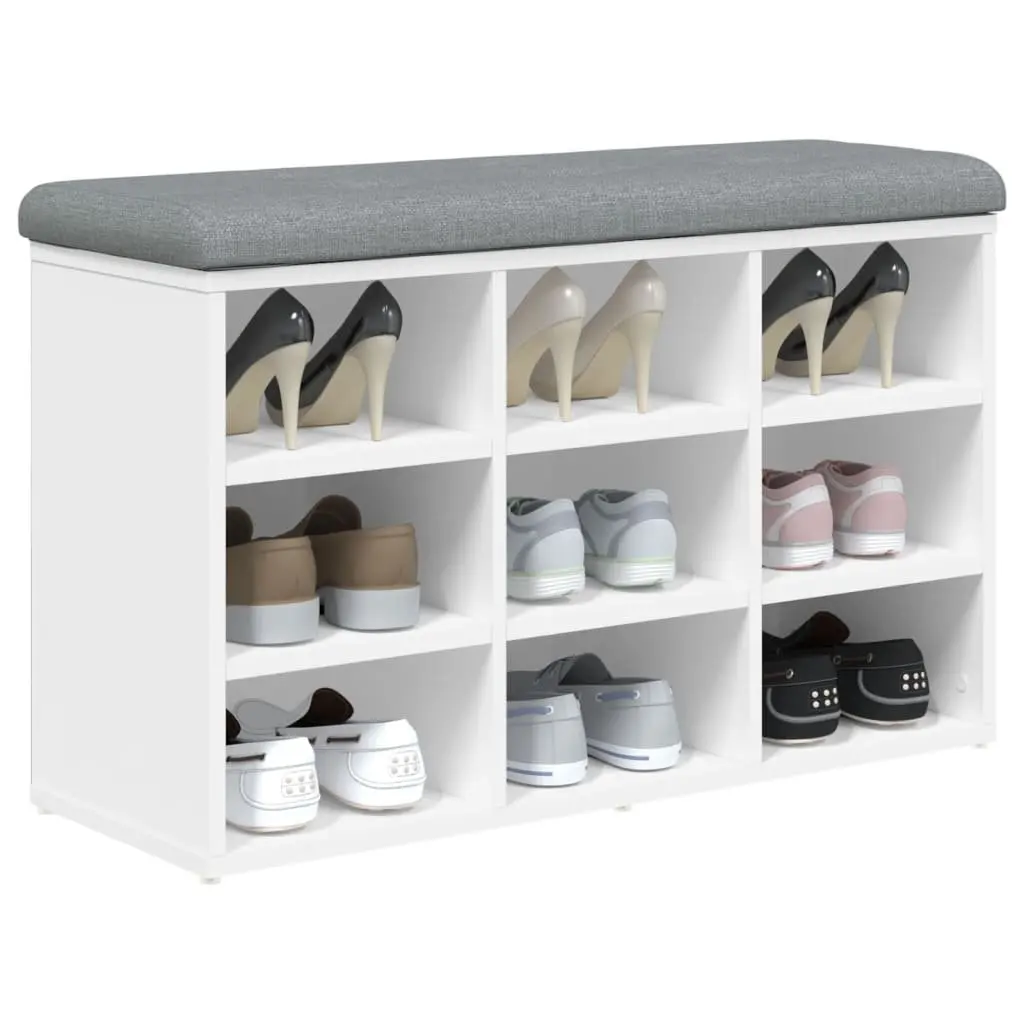 Shoe Bench Storage Seating Padded Cushion White Engineered Wood