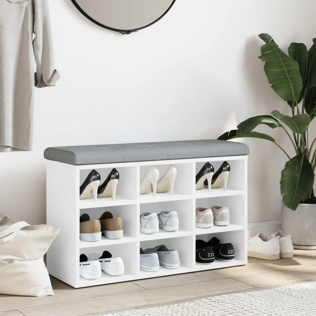 Shoe Bench Storage Seating Padded Cushion White Engineered Wood