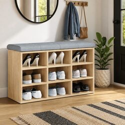 Shoe Bench Storage Entryway Hallway Padded Seat Engineered Wood Brown 82x32x50cm