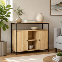Sideboard Brown Engineered Wood Storage Cabinet Buffet Display Furniture