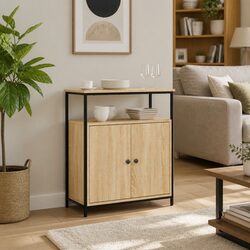 Sideboard Storage Cabinet Brown Engineered Wood Buffet Display Furniture