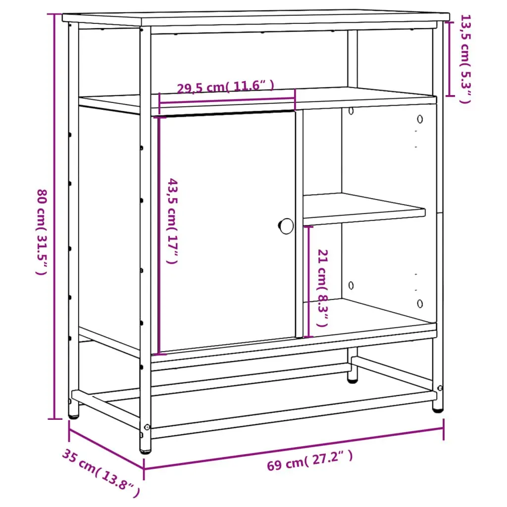 Sideboard Storage Cabinet Engineered Wood Brown 69x35x80cm