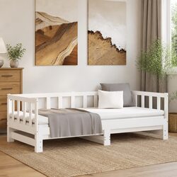 Day Bed with Trundle Solid Wood Slatted Base White 90x190 cm Pull-Out Guest Sofa