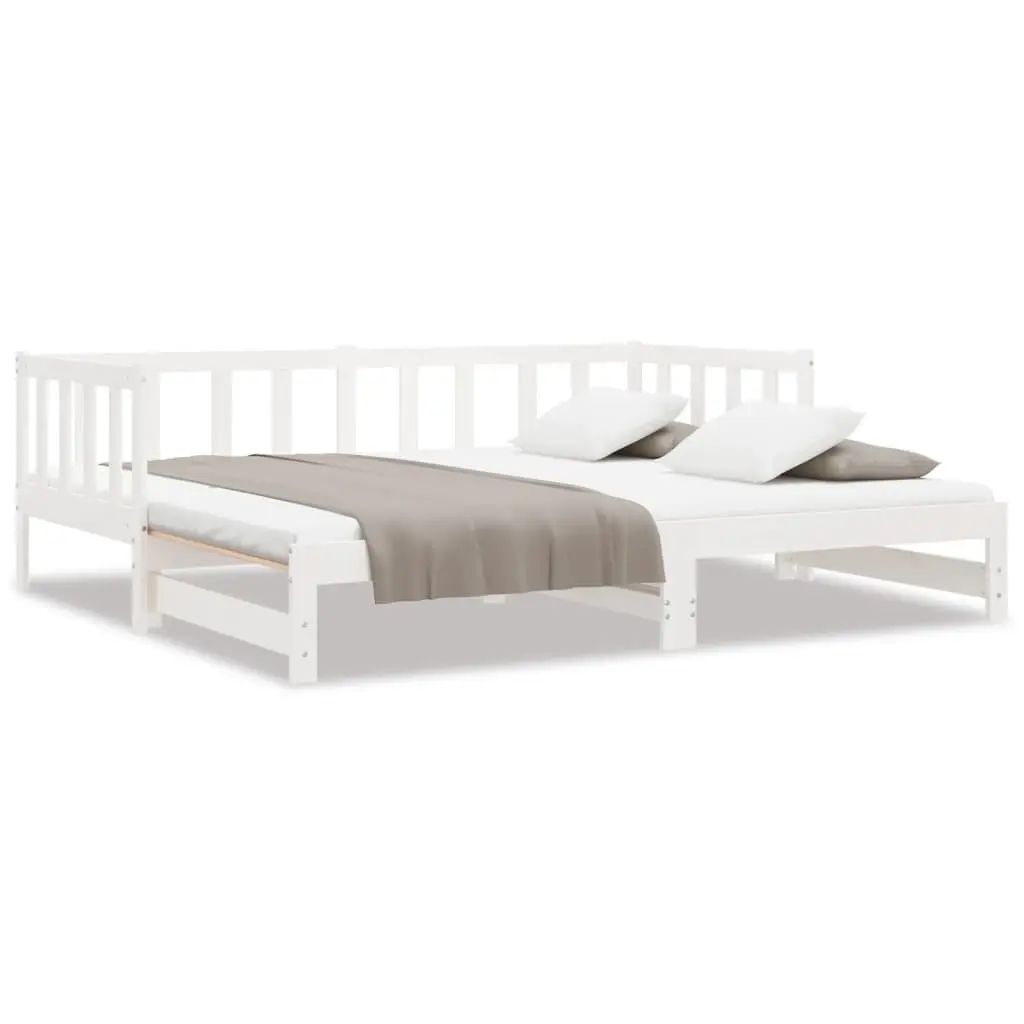 Day Bed with Pull-Out Trundle Solid Pine Wood Slatted Base White 90x190 cm
