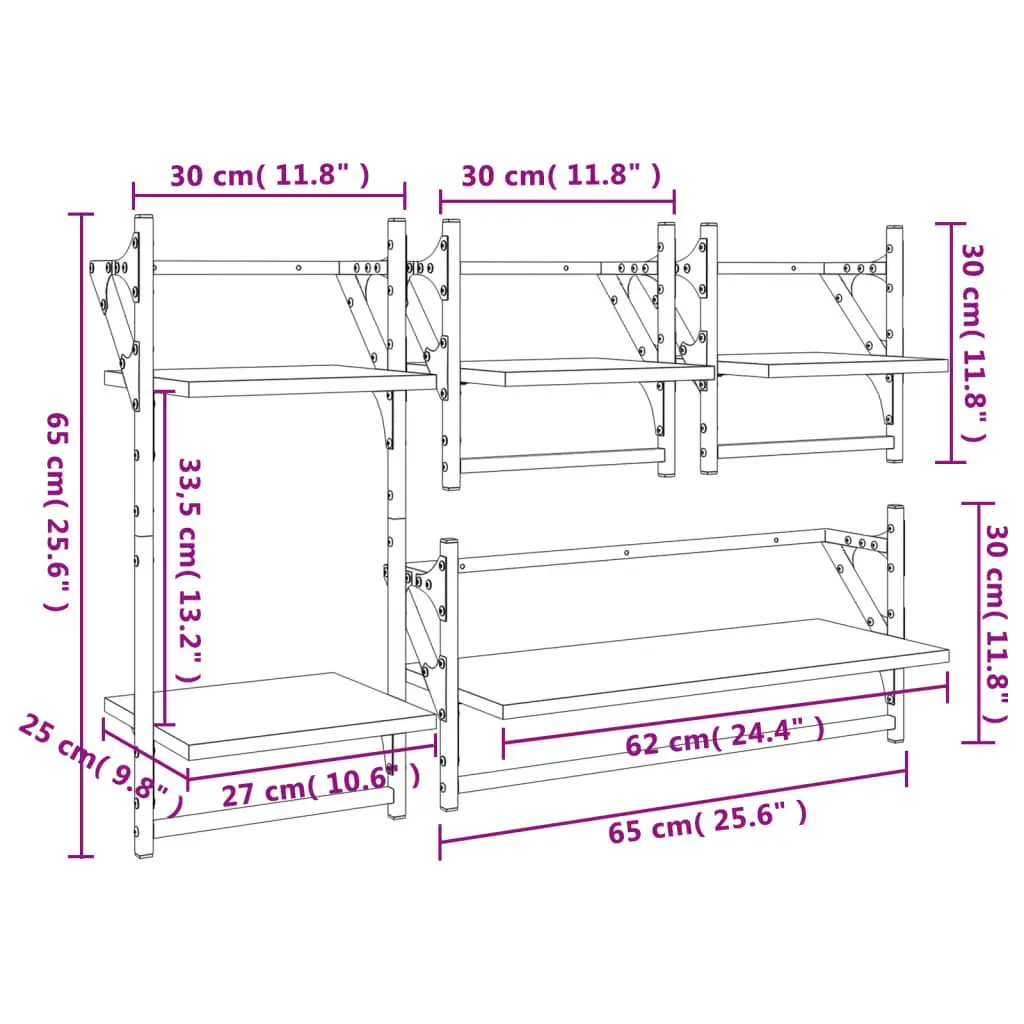 Wall Shelf Set Floating Shelves with Bars 4 Piece Black Engineered Wood Storage Display