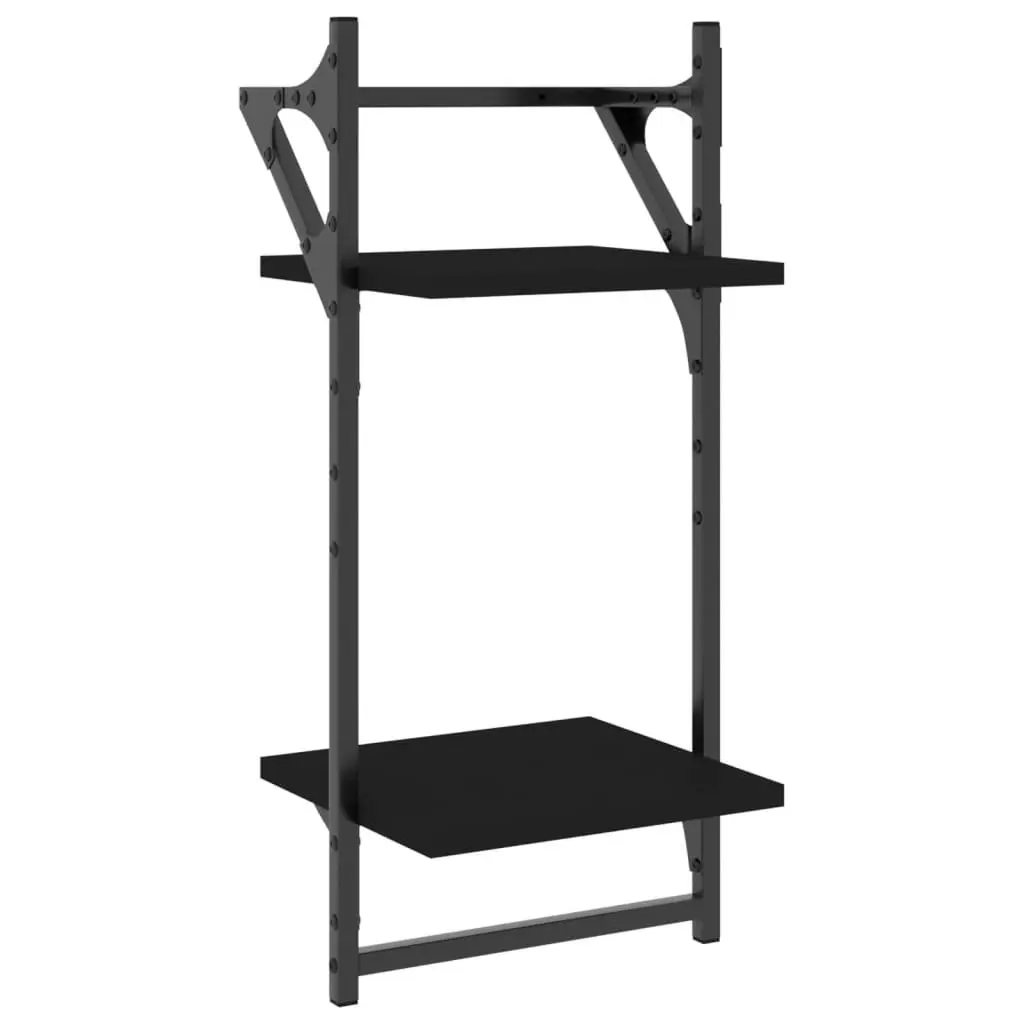 Wall Shelf Set Floating Shelves with Bars 4 Piece Black Engineered Wood Storage Display