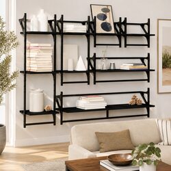 Wall Shelf Set 6 Piece Floating Shelves Bars Black Storage Organiser Display
