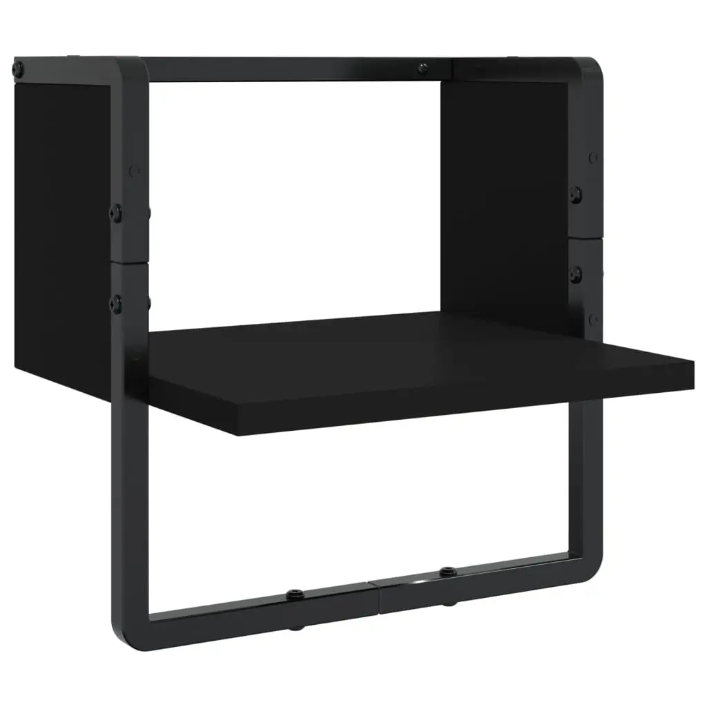 Wall Shelf Set Floating Display Shelves 4 Piece Black Engineered Wood