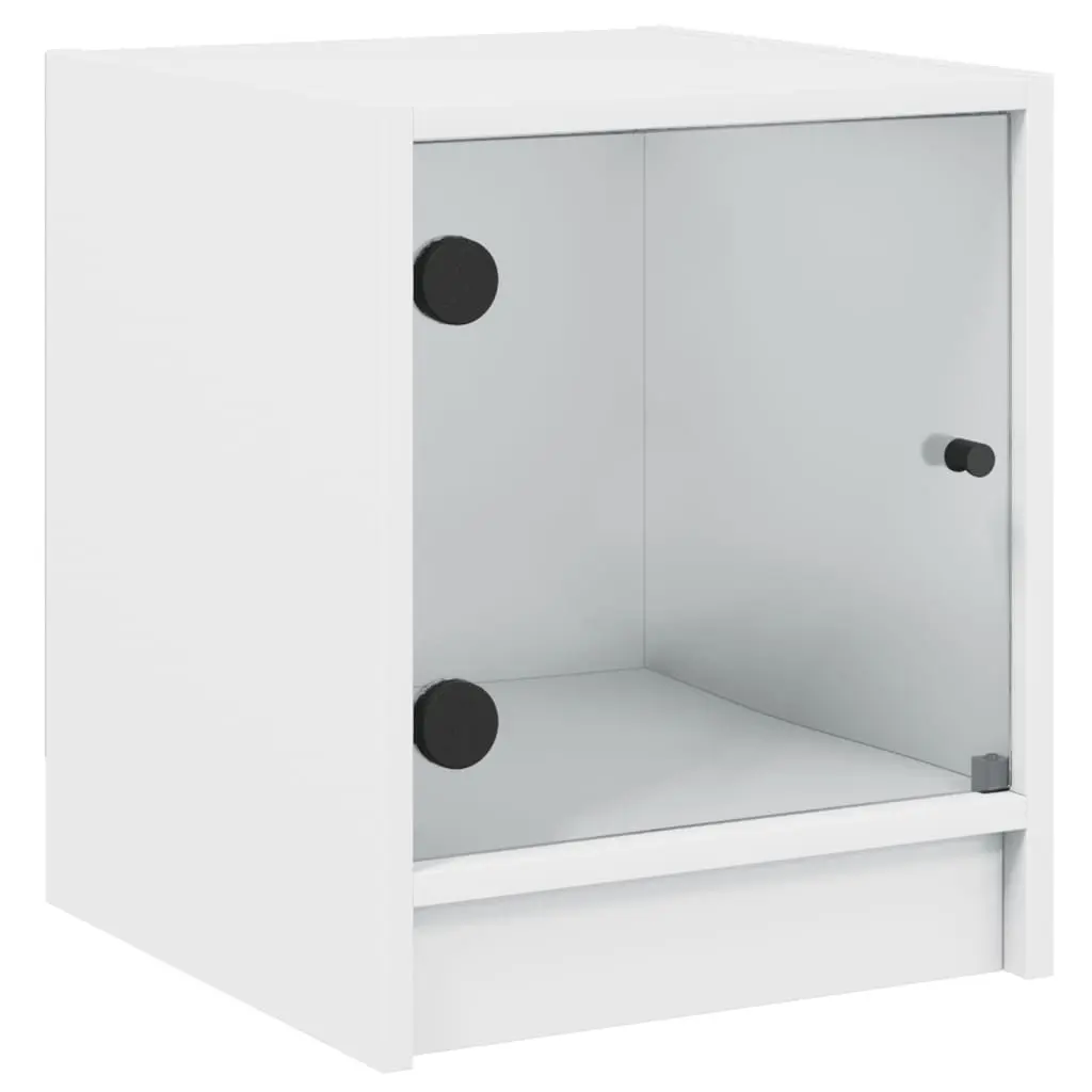 Bedside Cabinet White Glass Door Storage Nightstand Engineered Wood 35W x 37D x 42H cm