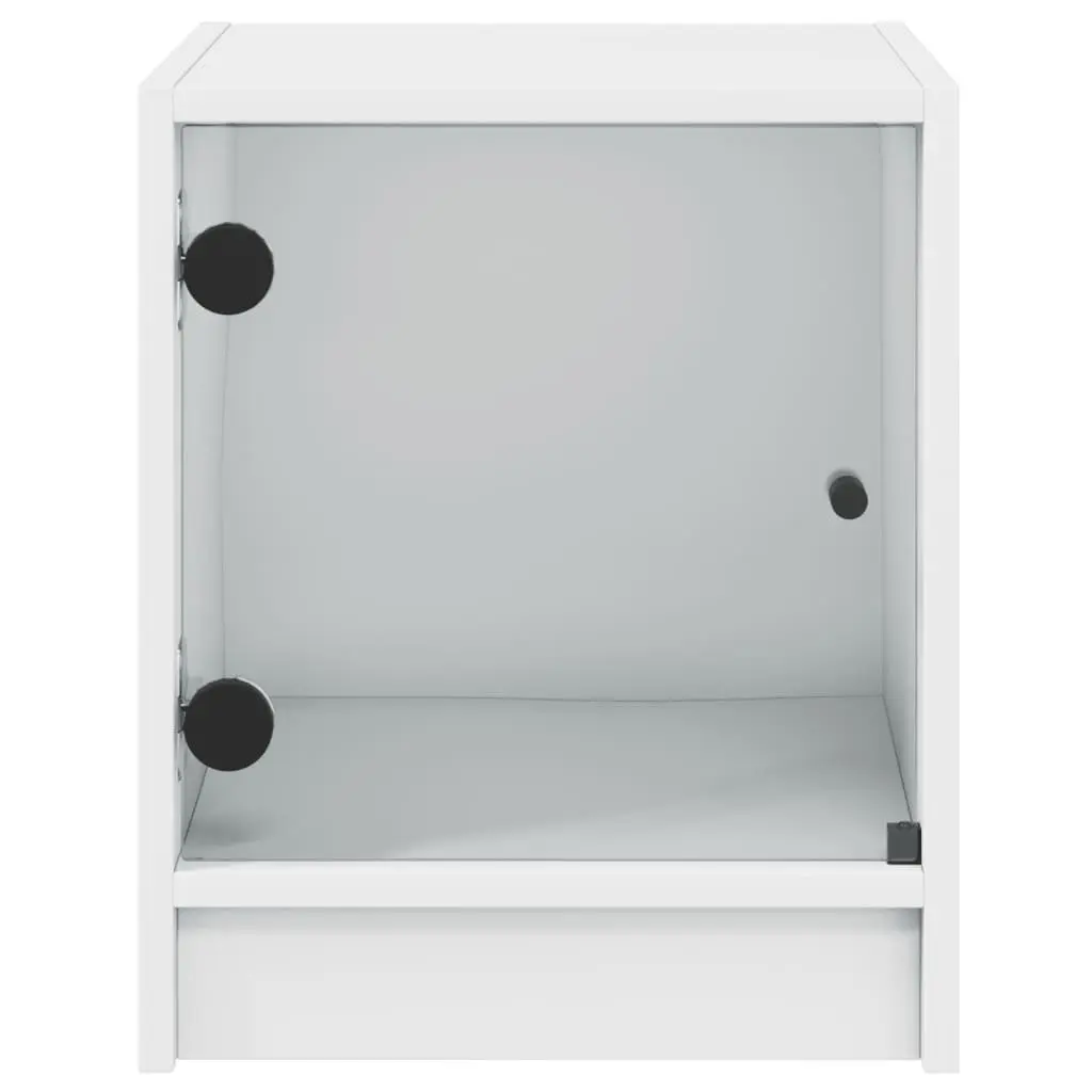 Bedside Cabinet White Glass Door Storage Nightstand Engineered Wood 35W x 37D x 42H cm