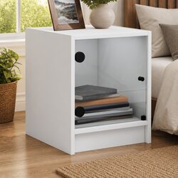 Bedside Cabinets with Glass Doors 2 pcs White Bedroom Storage Furniture