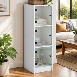 White Highboard Storage Cabinet Glass Doors Shelving Unit Cupboard 35x37x109cm