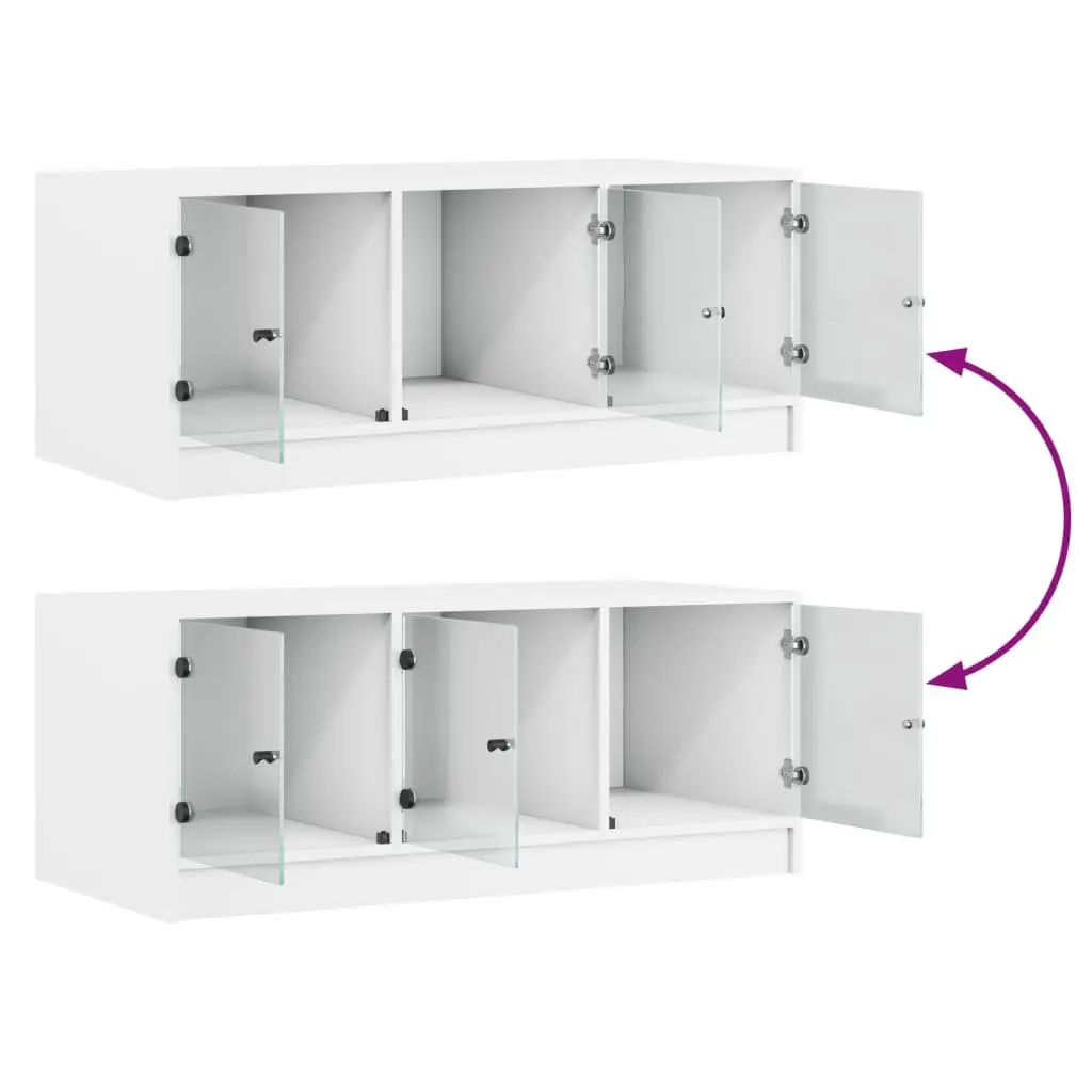 Coffee Table with Glass Doors Storage White Engineered Wood Living Room Furniture