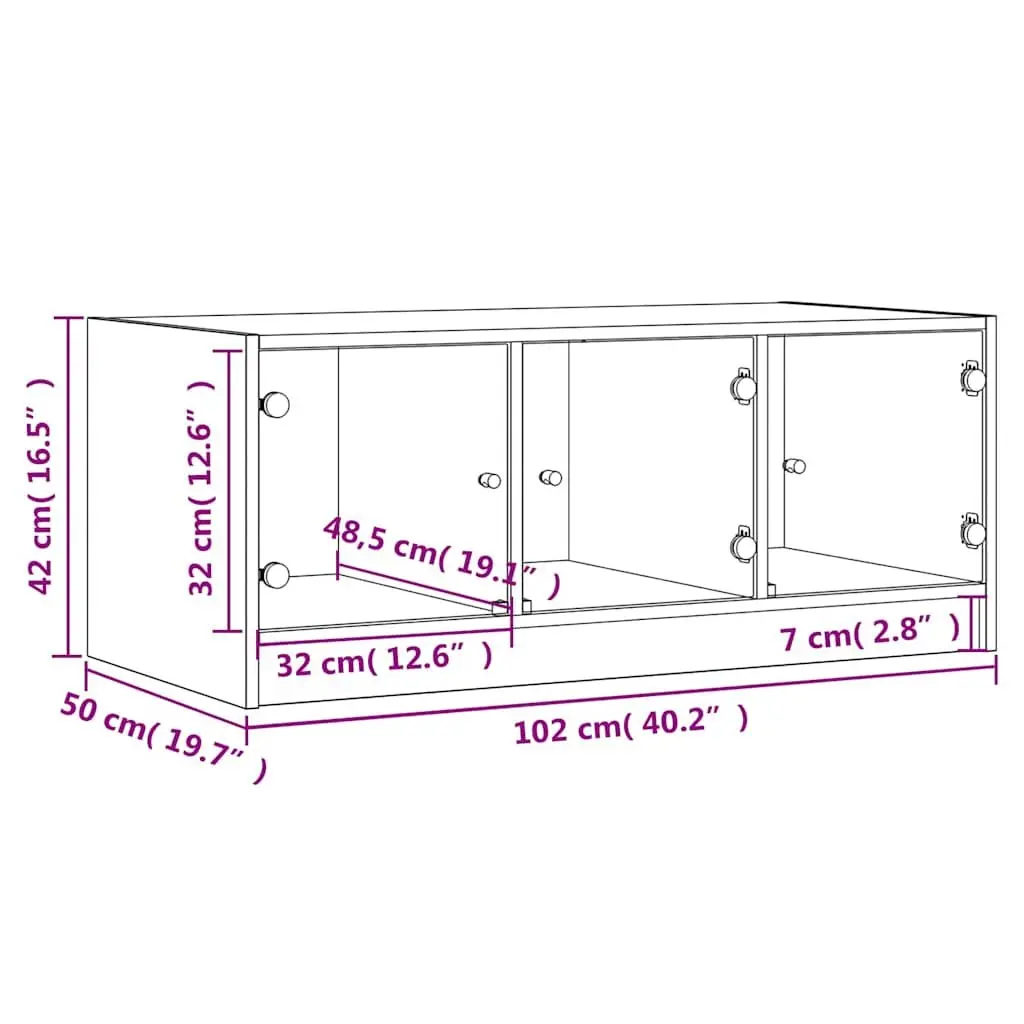 Coffee Table Modern Style Storage Glass Doors Black Engineered Wood