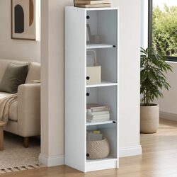 White Highboard Storage Cabinet Glass Doors Shelving Unit Furniture 35x37x142cm