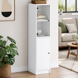Highboard with Glass Door White Storage Cabinet Cupboard Organiser 35x37x142cm