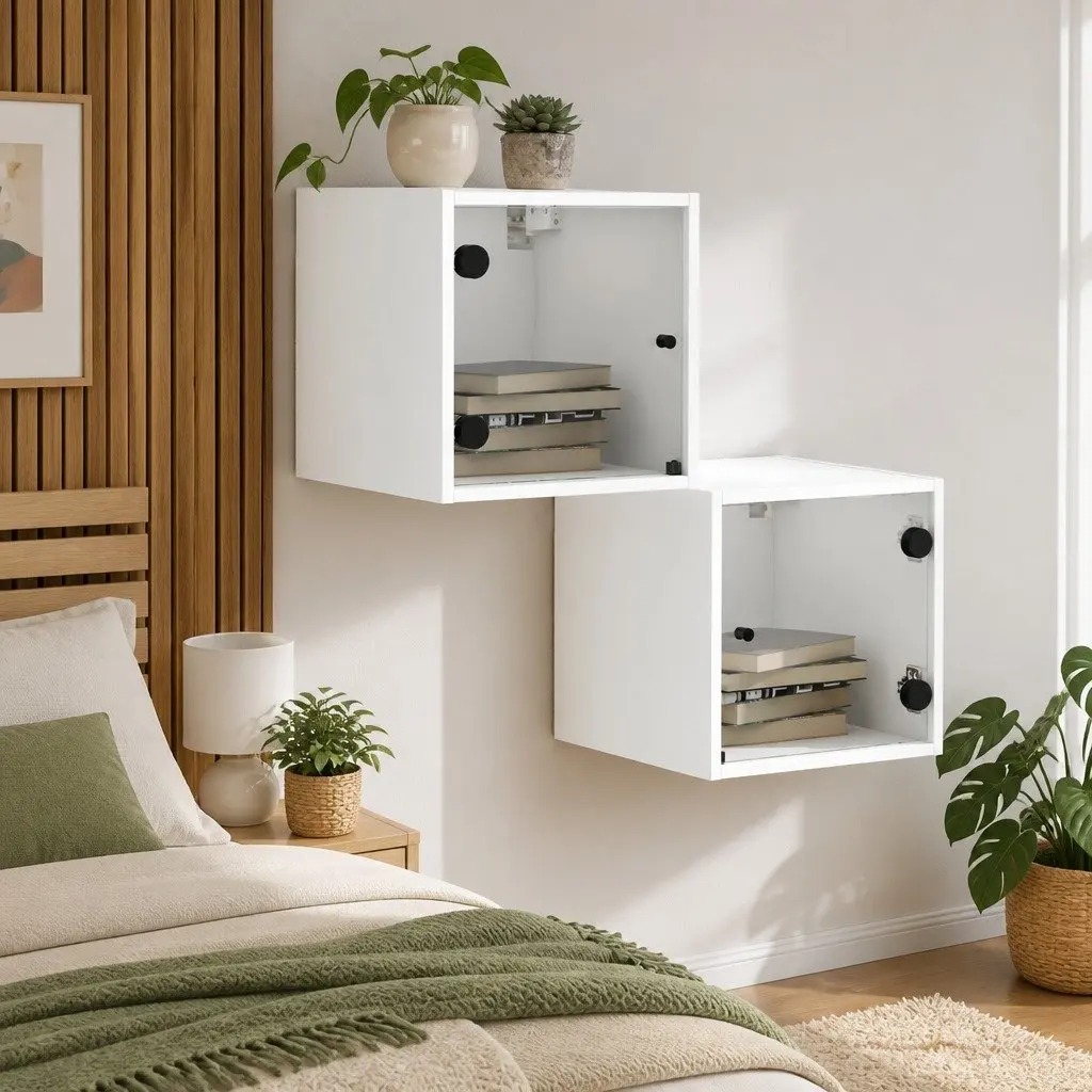 Bedside Cabinet Wall-Mounted Storage Organiser White 35x37x35cm