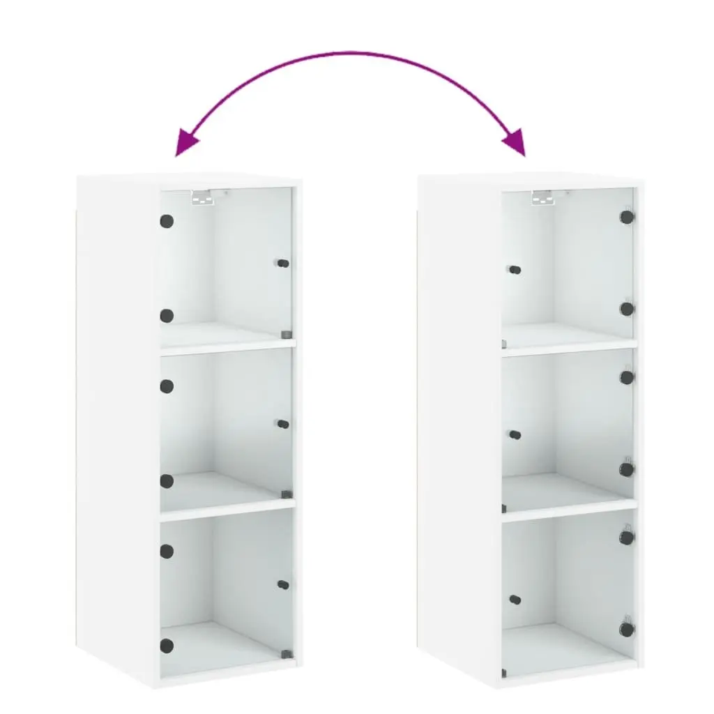 Wall Cabinet White Glass Doors 35x37x100cm Storage Unit