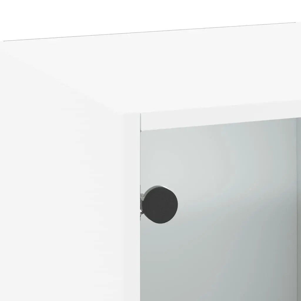 Wall Cabinet White Glass Doors 35x37x100cm Storage Unit