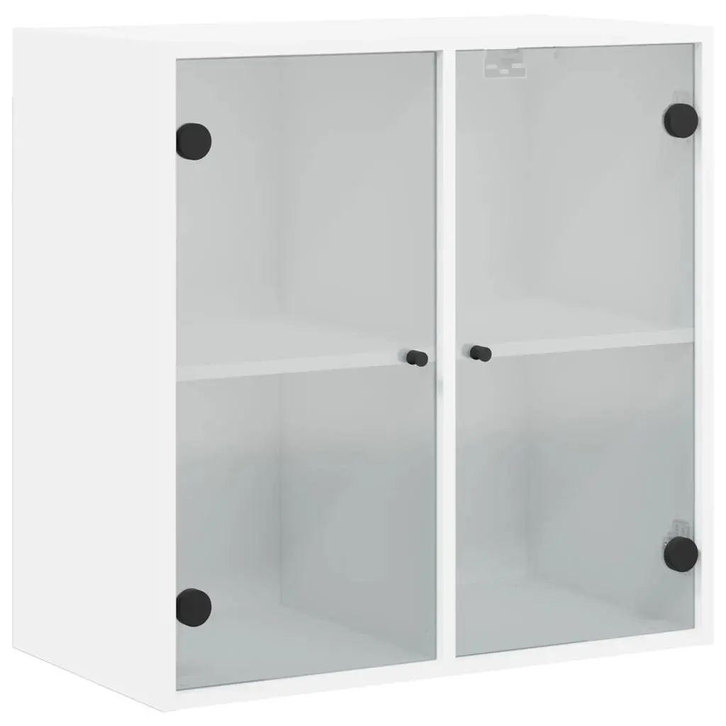 Wall Cabinet Glass Doors White Storage Unit 68x37x68.5cm