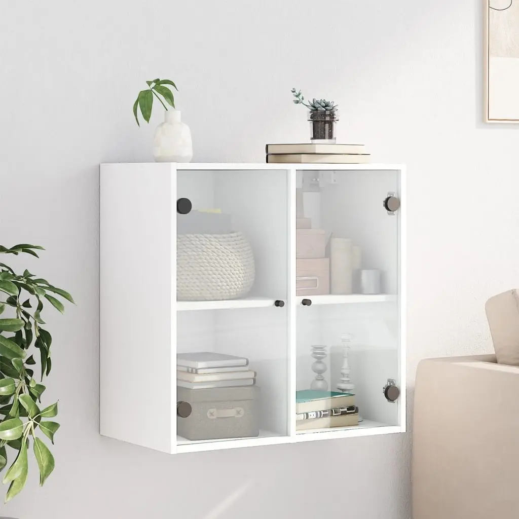 Wall Cabinet Glass Doors White Storage Unit 68x37x68.5cm