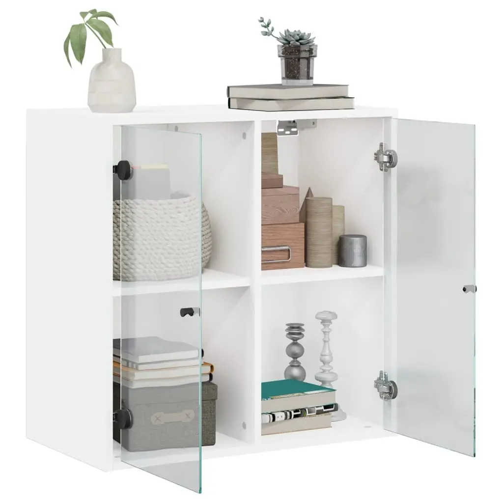 Wall Cabinet Glass Doors White Storage Unit 68x37x68.5cm