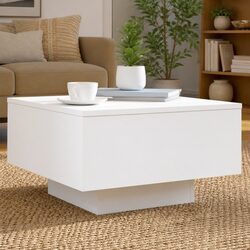 Coffee Table with RGB LED Lights White Modern Living Room Accent Furniture