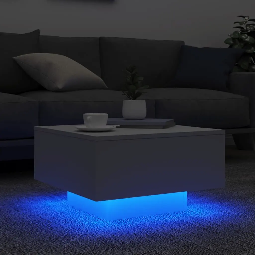 Coffee Table RGB LED Lights Modern White Engineered Wood 55x55x31 cm