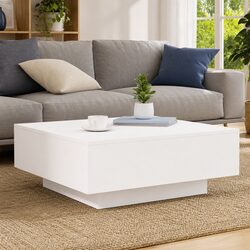 Modern Coffee Table with RGB LED Lights White Accent Living Room Furniture