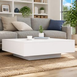 Modern Coffee Table with RGB LED Lights White Living Room Accent Furniture