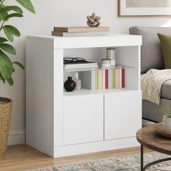 Modern White Sideboard Storage Cabinet with RGB LED Lights Buffet Display Unit