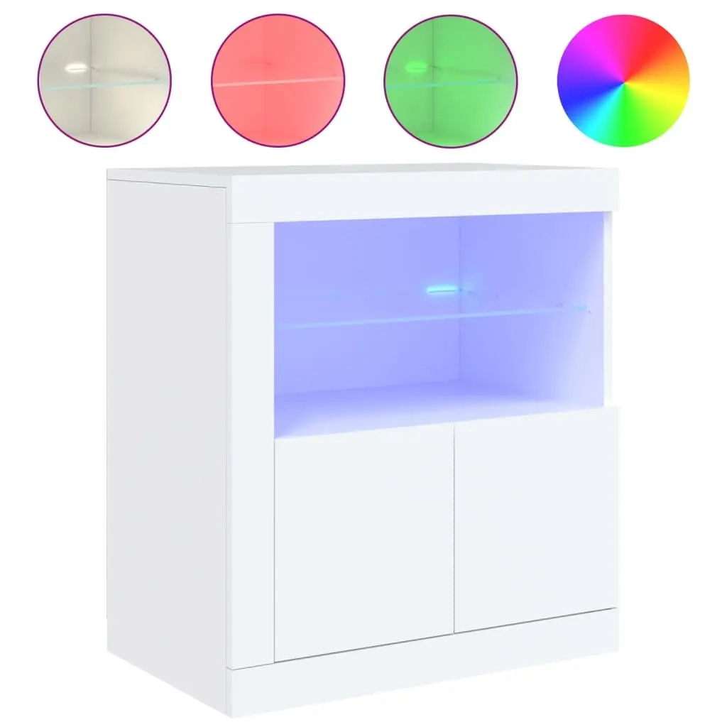 Sideboard Storage Cabinet with RGB LED Lights Modern White Display Unit 60.5W x 37D x 67H cm Engineered Wood