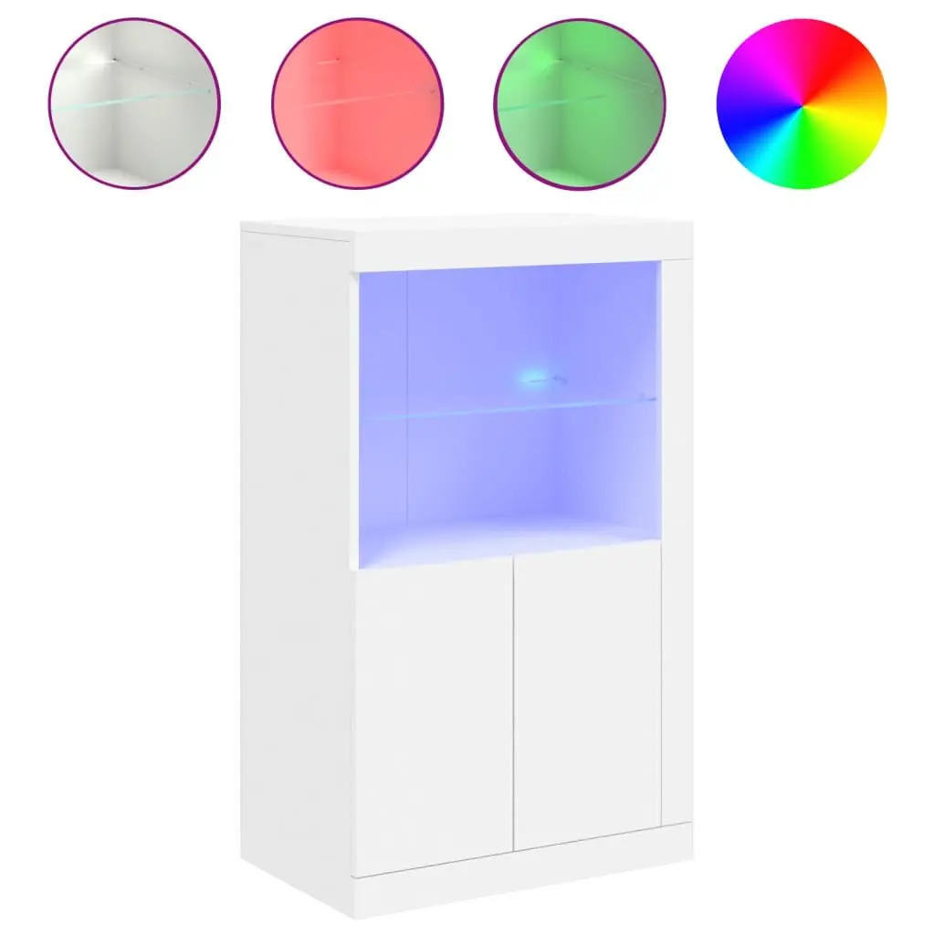 Side Cabinet with RGB LED Lights Engineered Wood Storage White
