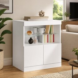 White Sideboard Cabinet with RGB LED Lights Storage Buffet Modern Furniture