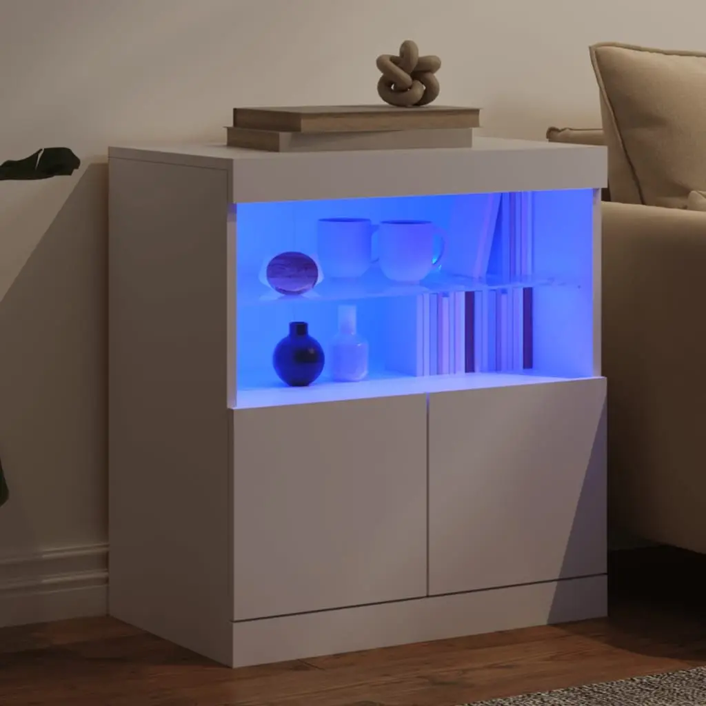 Sideboard Cabinet with RGB LED Lights Modern Furniture White Engineered Wood 60W x 37D x 67H cm