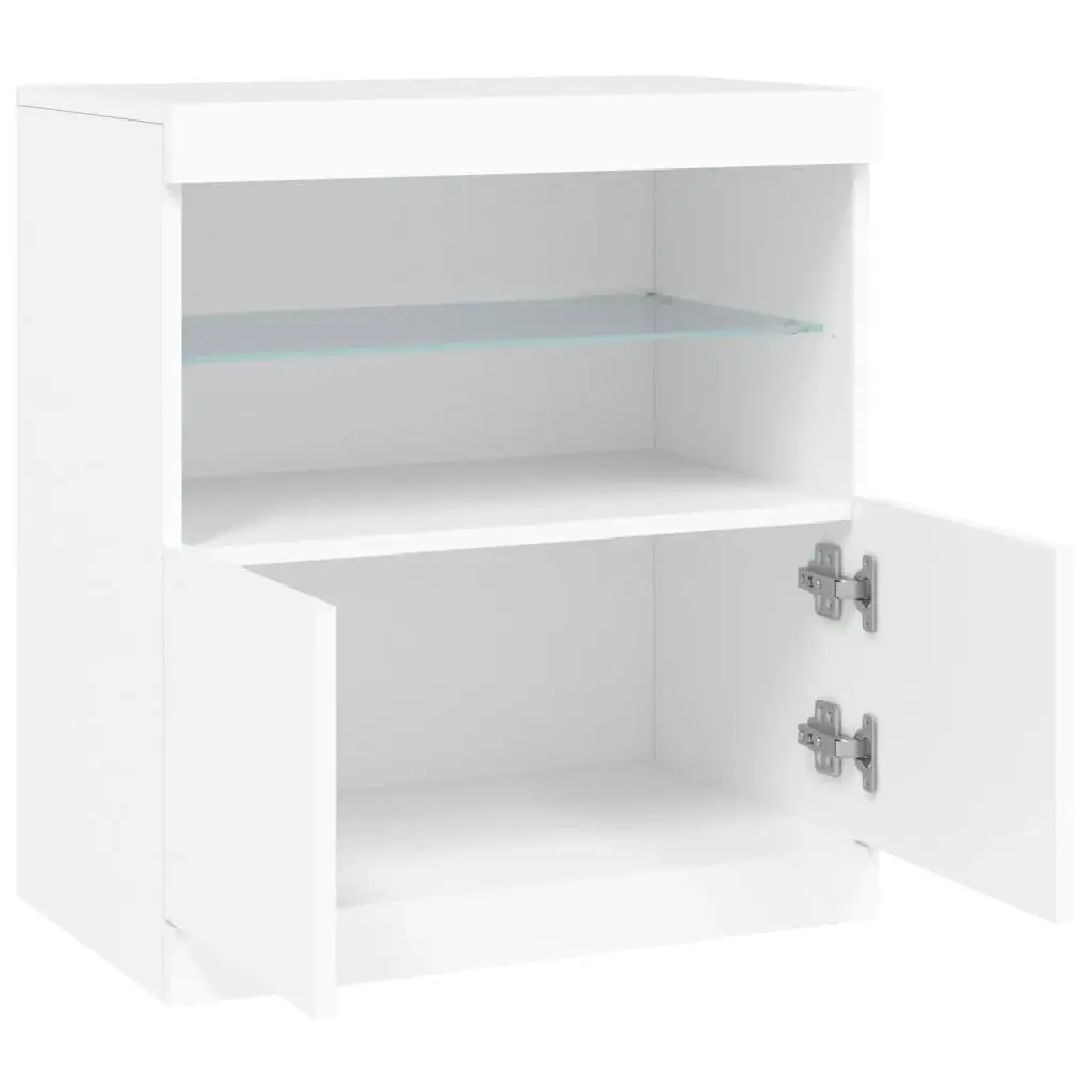 Sideboard Cabinet with RGB LED Lights Modern Furniture White Engineered Wood 60W x 37D x 67H cm
