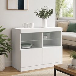 White Sideboard Cabinet with RGB LED Lights Storage Buffet Living Room Furniture