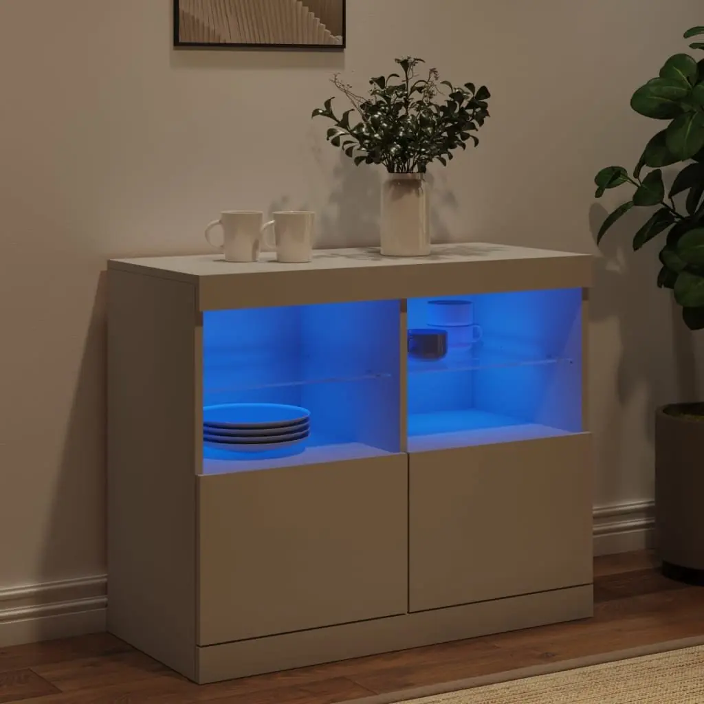 Sideboard Cabinet with RGB LED Lights Storage Buffet White 81 x 37 x 67 cm