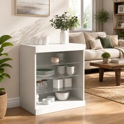 White Sideboard Cabinet with RGB LED Lights Storage Buffet 60.5x37x67cm
