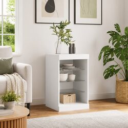 White Sideboard with RGB LED Lights Modern Storage Cabinet Buffet 41x37x67cm