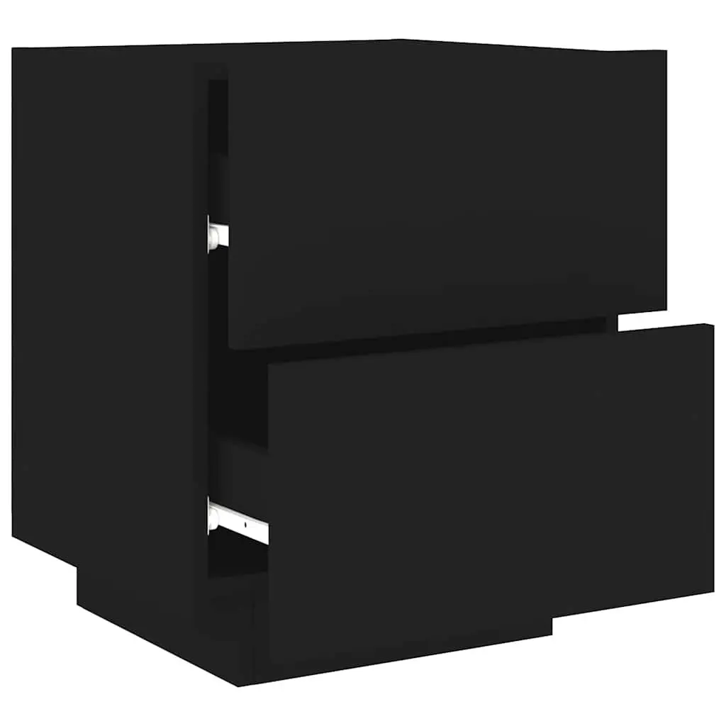 Bedside Cabinet RGB LED Lights Black Engineered Wood Storage Nightstand with Drawers