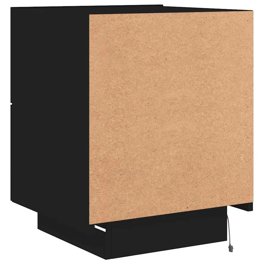 Bedside Cabinet RGB LED Lights Black Engineered Wood Storage Nightstand with Drawers