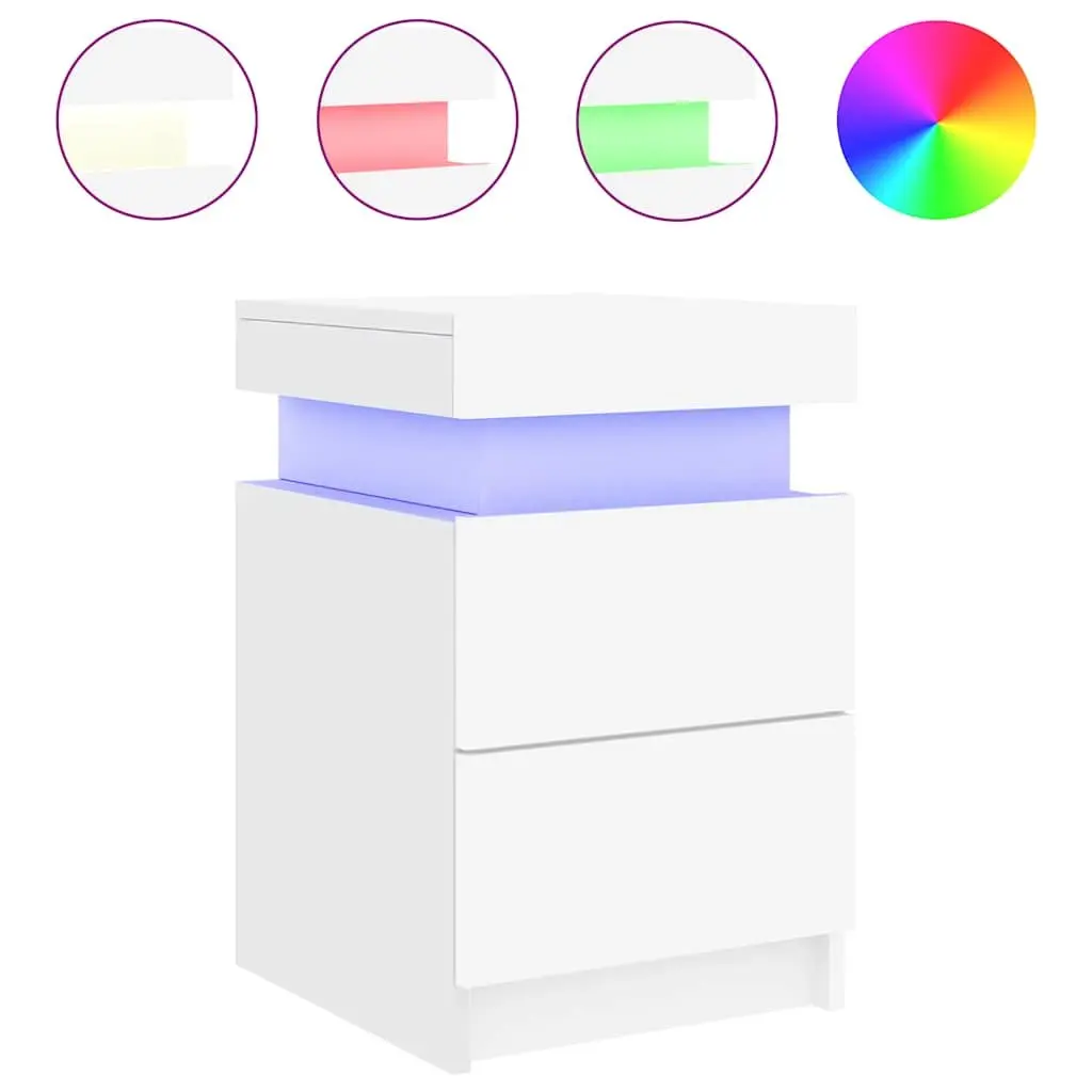 Bedside Cabinet with RGB LED Lights Modern Storage White 35x39x55cm