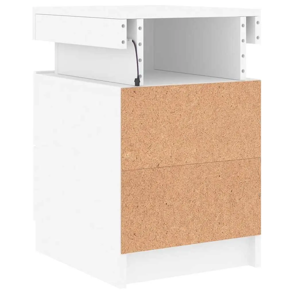 Bedside Table RGB LED Lights 35x39x55cm Modern Storage Cabinet White 2 Piece