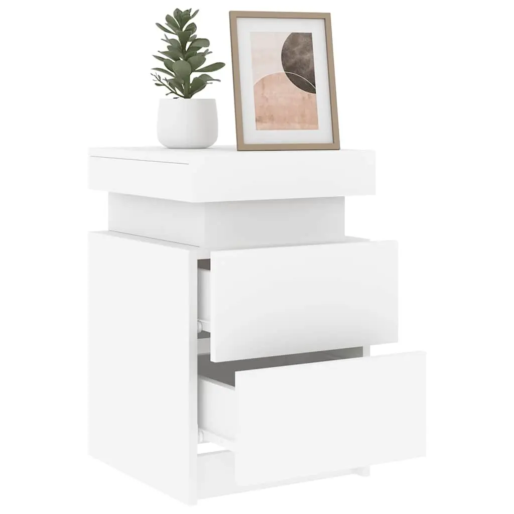 Bedside Table RGB LED Lights 35x39x55cm Modern Storage Cabinet White 2 Piece